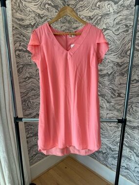 Japna Coral Pink V-Neck Mini Shift Dress